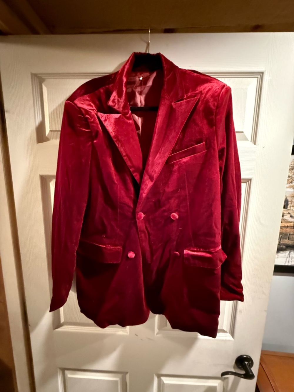 Red Velvet Double-Breasted Blazer with matching slacks